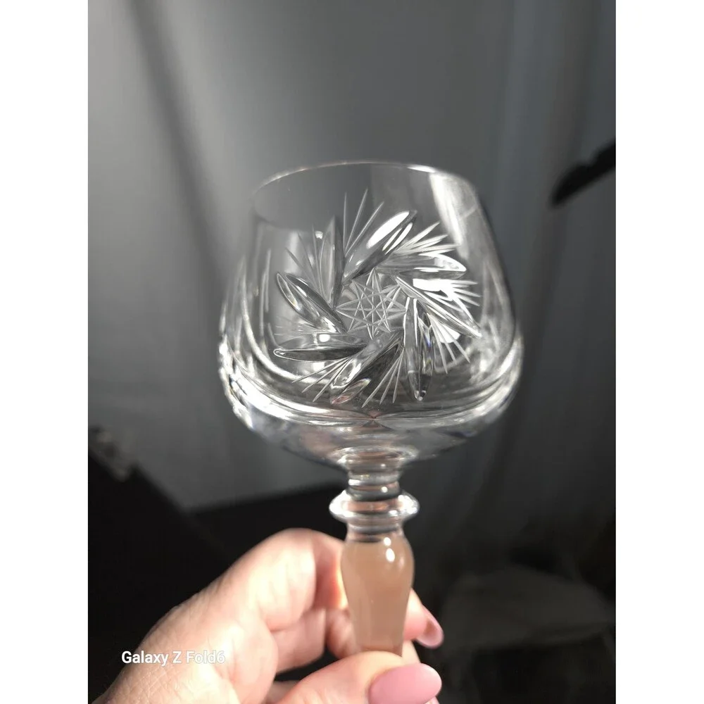 Vintage Cut Crystal Wine Glasses Pinwheel Starburst Pattern Set of 2